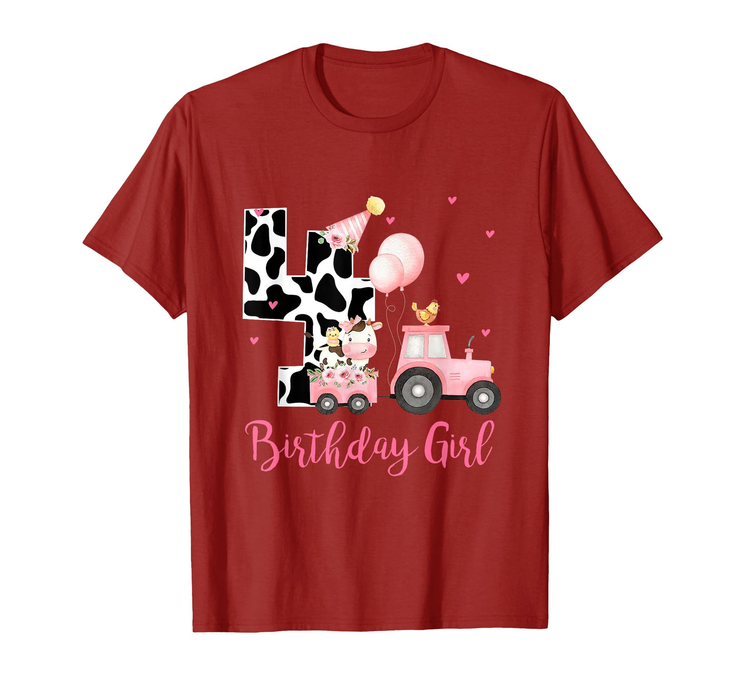 4th Birthday Outfit Girl 4 Year Old Farm Cow Chick Tractor T-Shirt