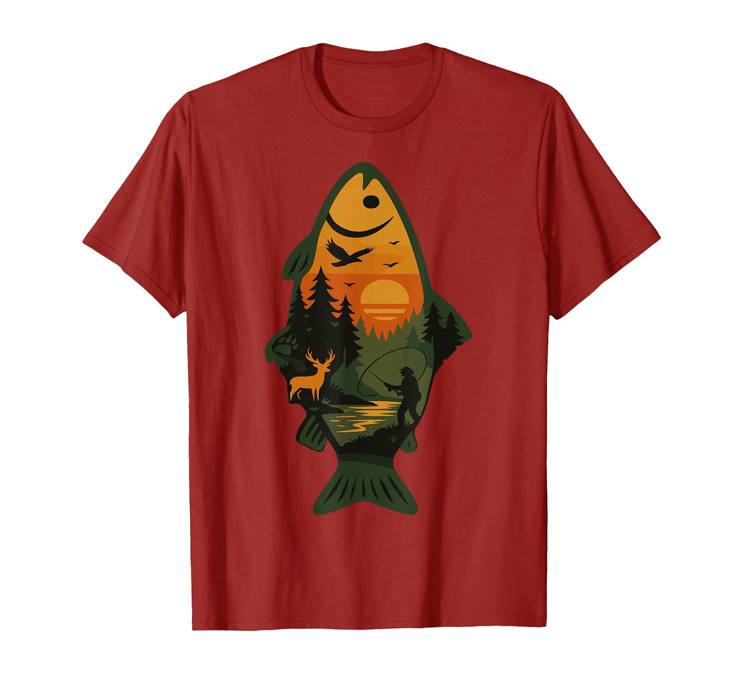 Trout Fly Fishing Outdoor Forest Nature Wildlife Scene T-Shirt