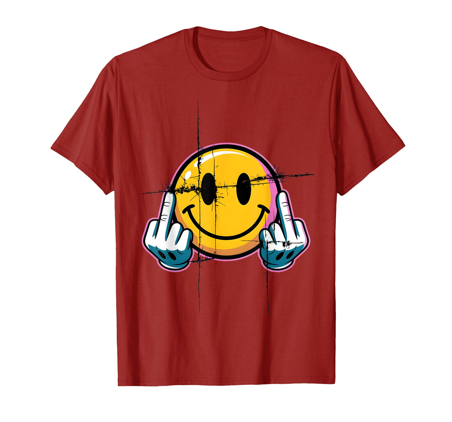Retro Vintage Smile Face Funny Middle Finger Graphic T-Shirt