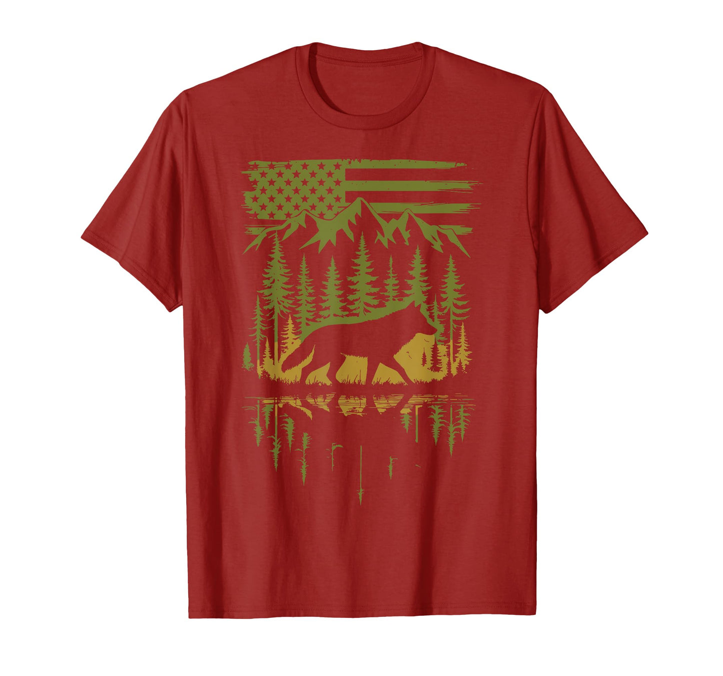Wolf USA Flag Mountain Outdoor Wildlife Retro T-Shirt