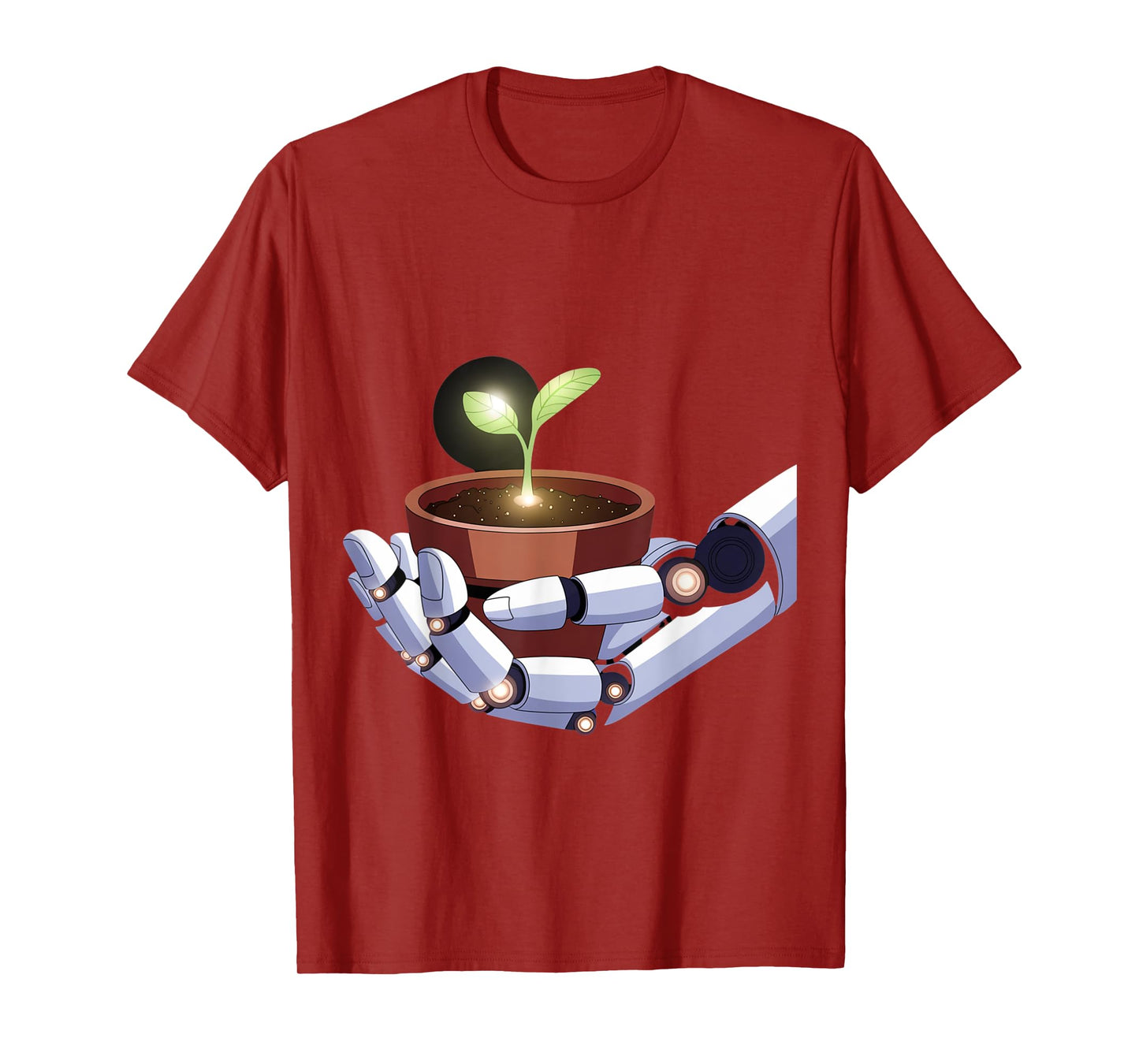 Robot Hand Holding Plant Design T-Shirt