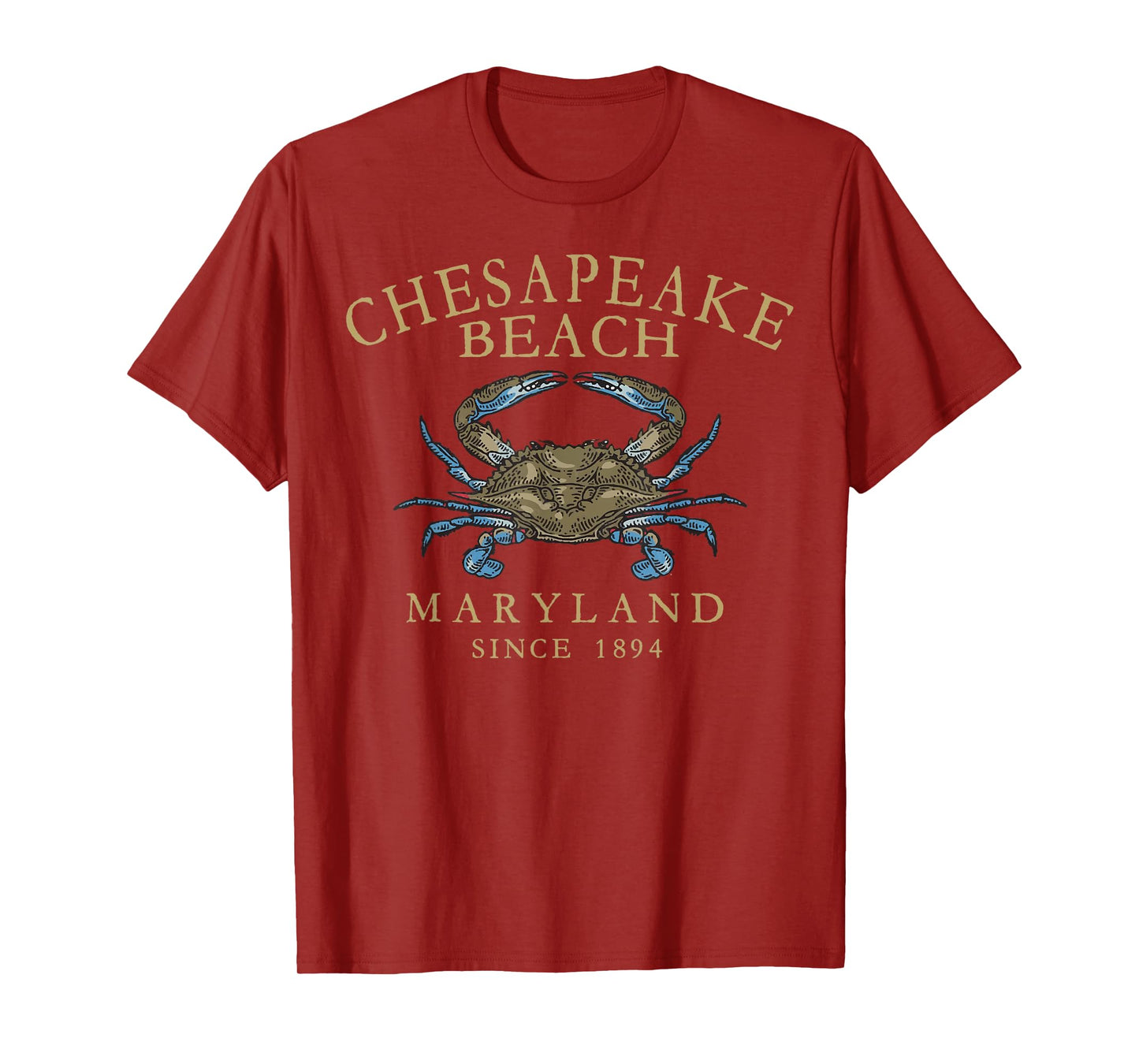 Chesapeake Bay Maryland Blue Crab Vintage Arched Tan Letters T-Shirt
