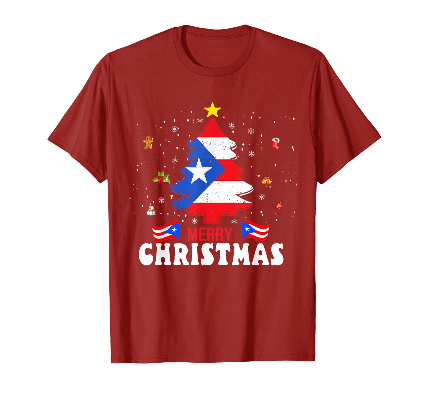 Proud Puerto Rico Flag Tree Christmas Pajamas Patrioitc Xmas T-Shirt