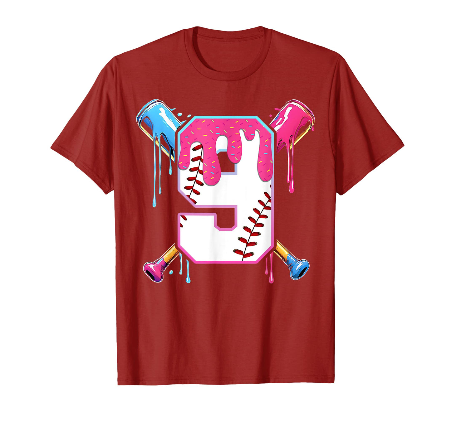Baseball Drip 9 Years Old Ice Cream 9th Birthday Kids Boys T-Shirt