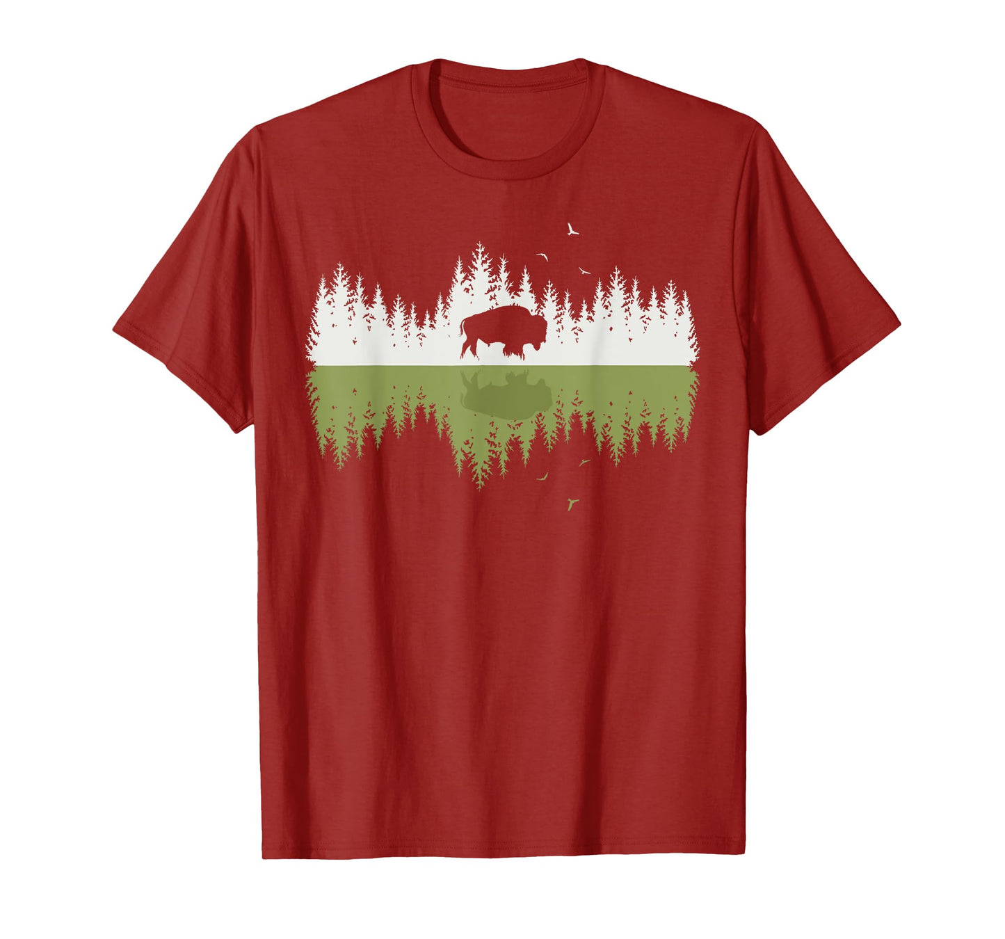 Trees Reflection Bison Wildlife Forest Nature Animal Outdoor T-Shirt