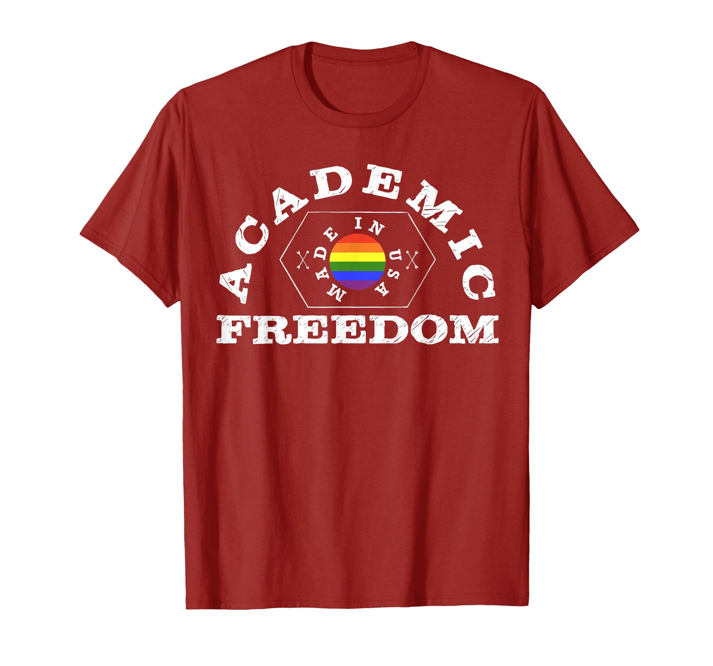 Colllege Style Academic Freedom with Pride Rainbow T-Shirt