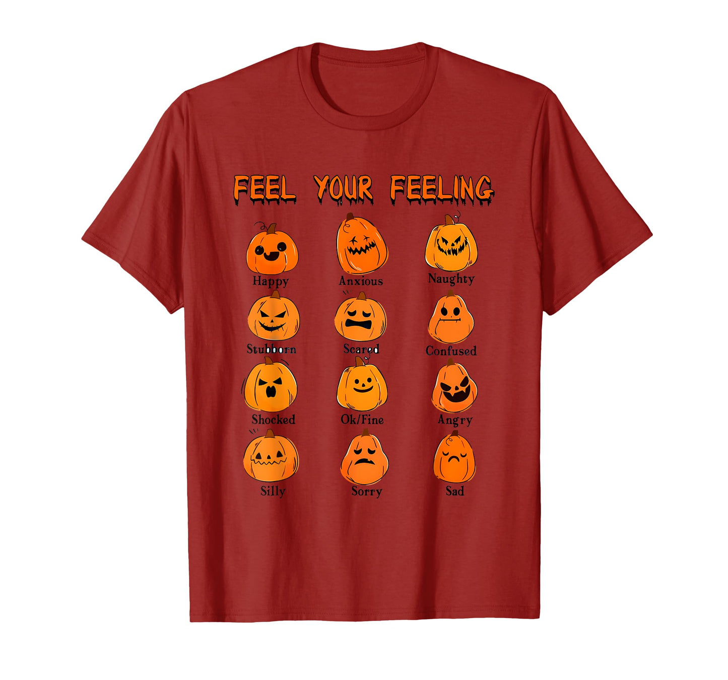 Retro Feel Your Feeling Halloween Pumpkin Face Expressions T-Shirt