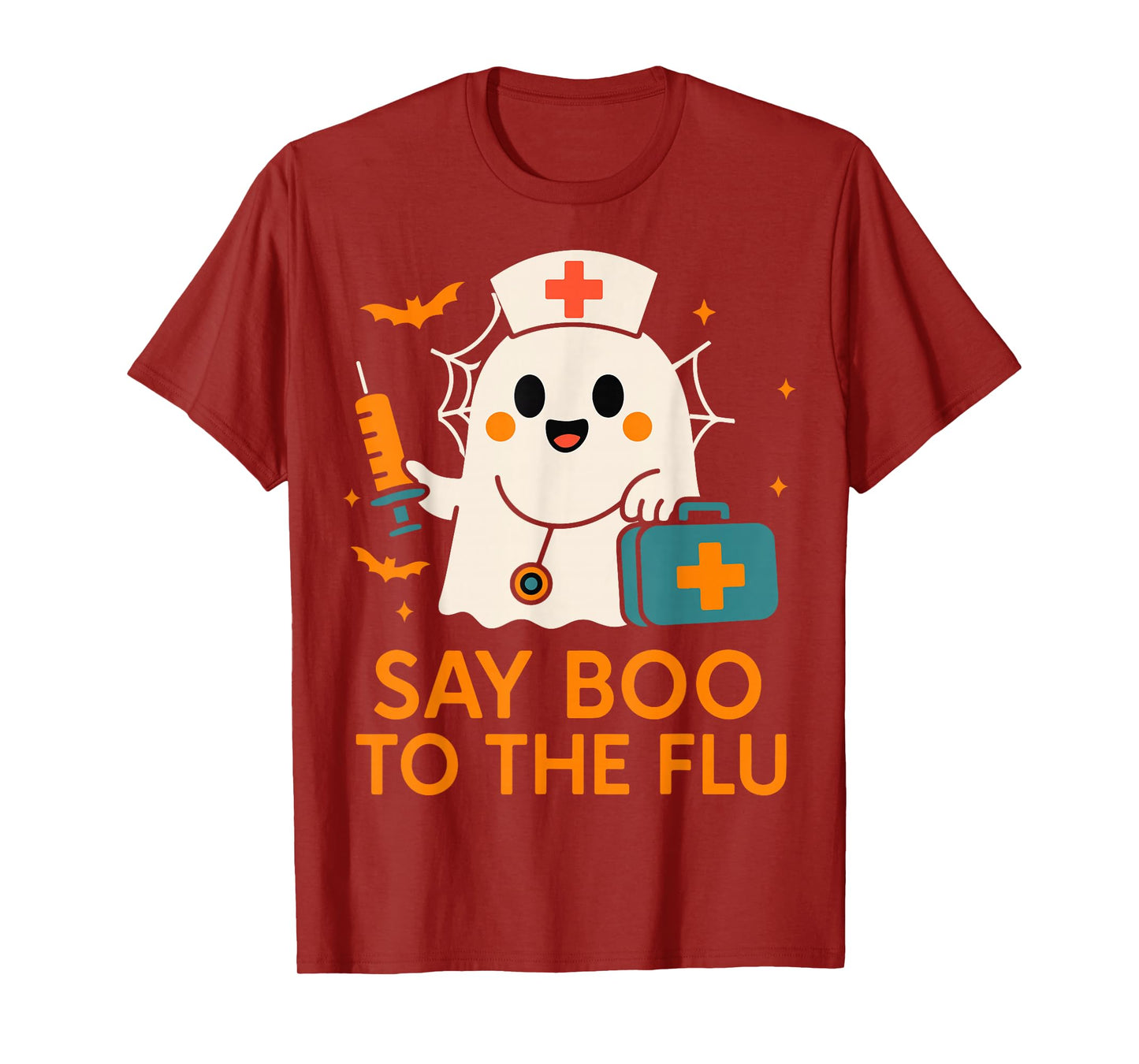 Say Boo to The Flu Nurse Halloween Vaccine Ghost Crew Funny T-Shirt
