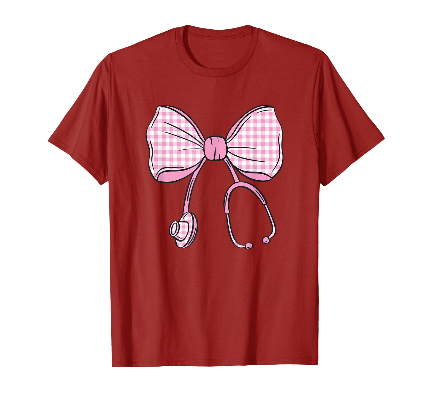 Checkered Coquette Bow Pastel Pink Gingham Nurse Sthetoscope T-Shirt