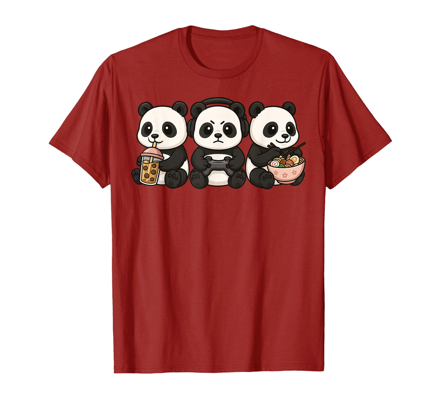 Panda Kawaii Gamer Gaming Boba Tea Ramen Boys Girls Kids T-Shirt
