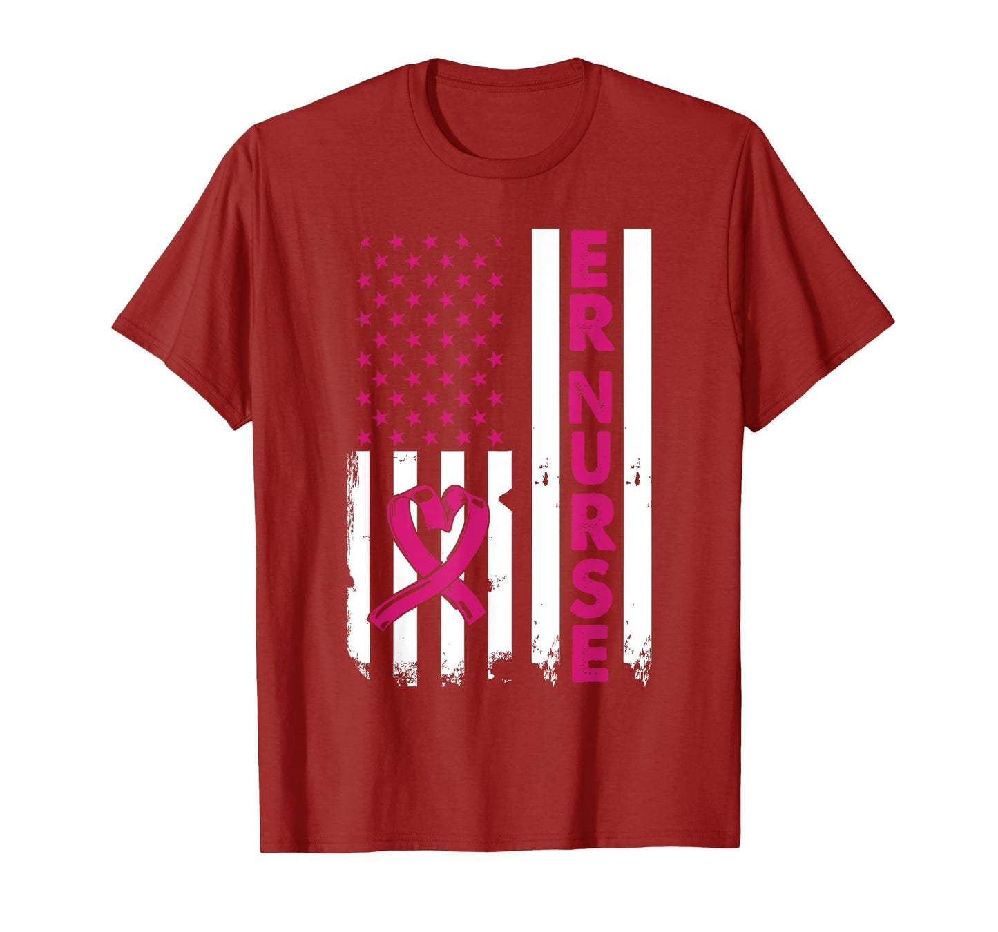Er Nurse American Flag Nurse Life Breast Cancer Awareness T-Shirt