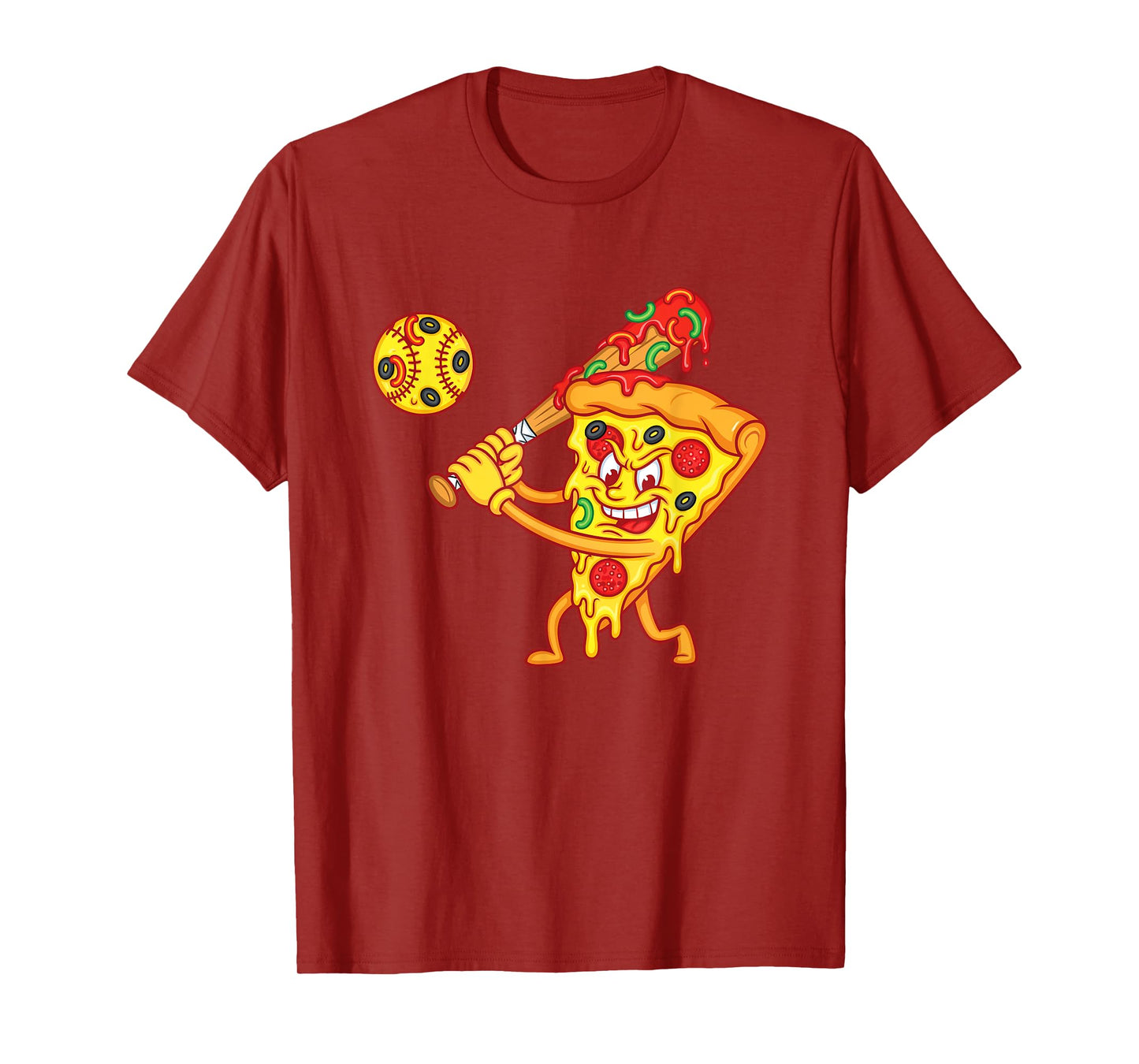 Drippy Pizza Baseball Slice Funny Cartoon Sports Food T-Shirt