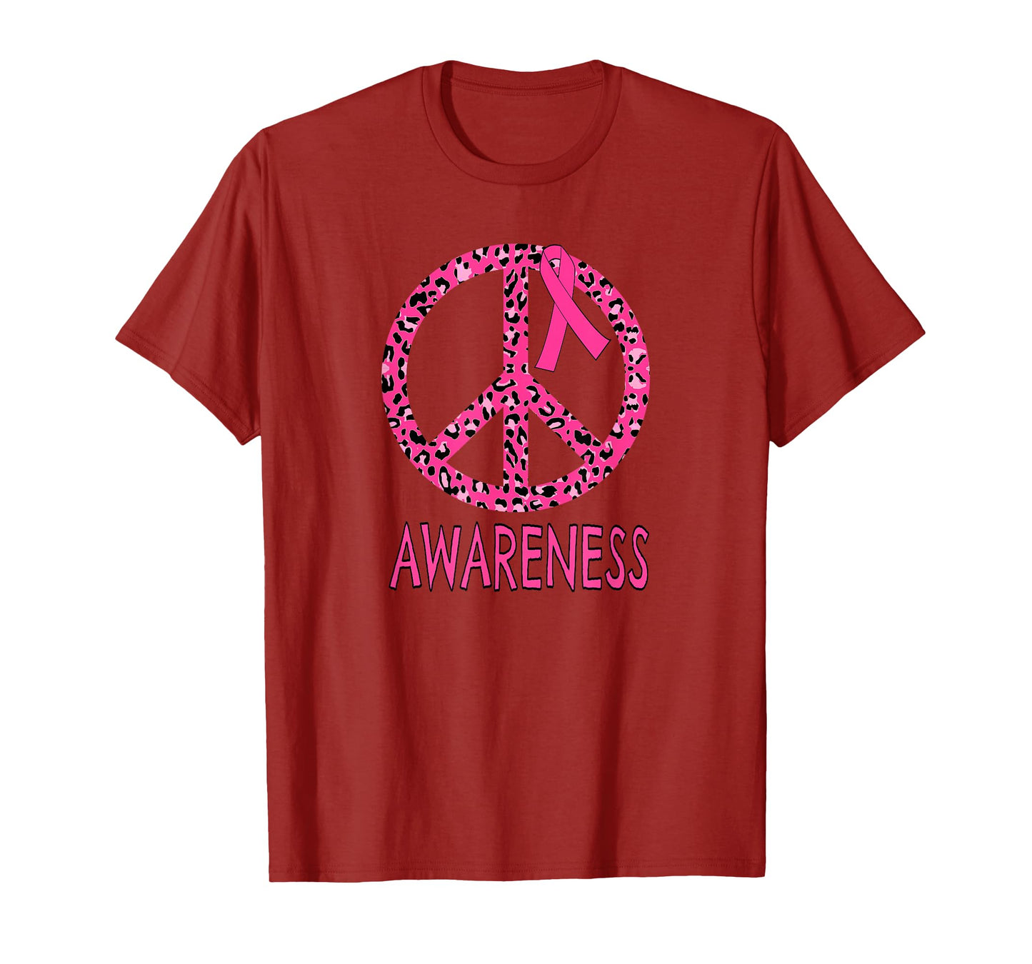 Breast Cancer Peace Sign Pink Leopard Print T-Shirt