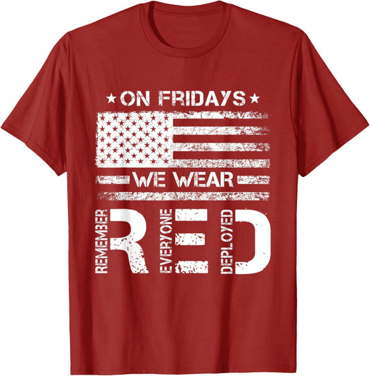 On Friday We Wear Red American Flag Military Patriot Veteran T-Shirt