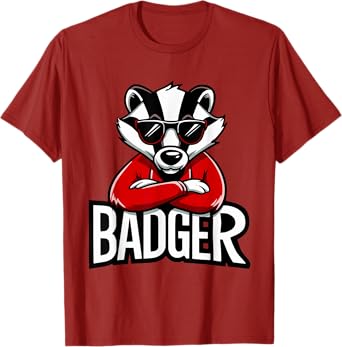 Cool Badgers Cartoon Sunglasses, Fun Animal Graphic T-Shirt