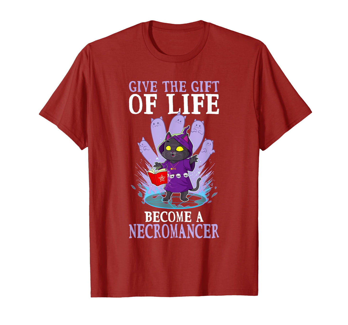 Funny D20 Cat Give The Gift Of Life Necromancer Nerdy Gamer T-Shirt