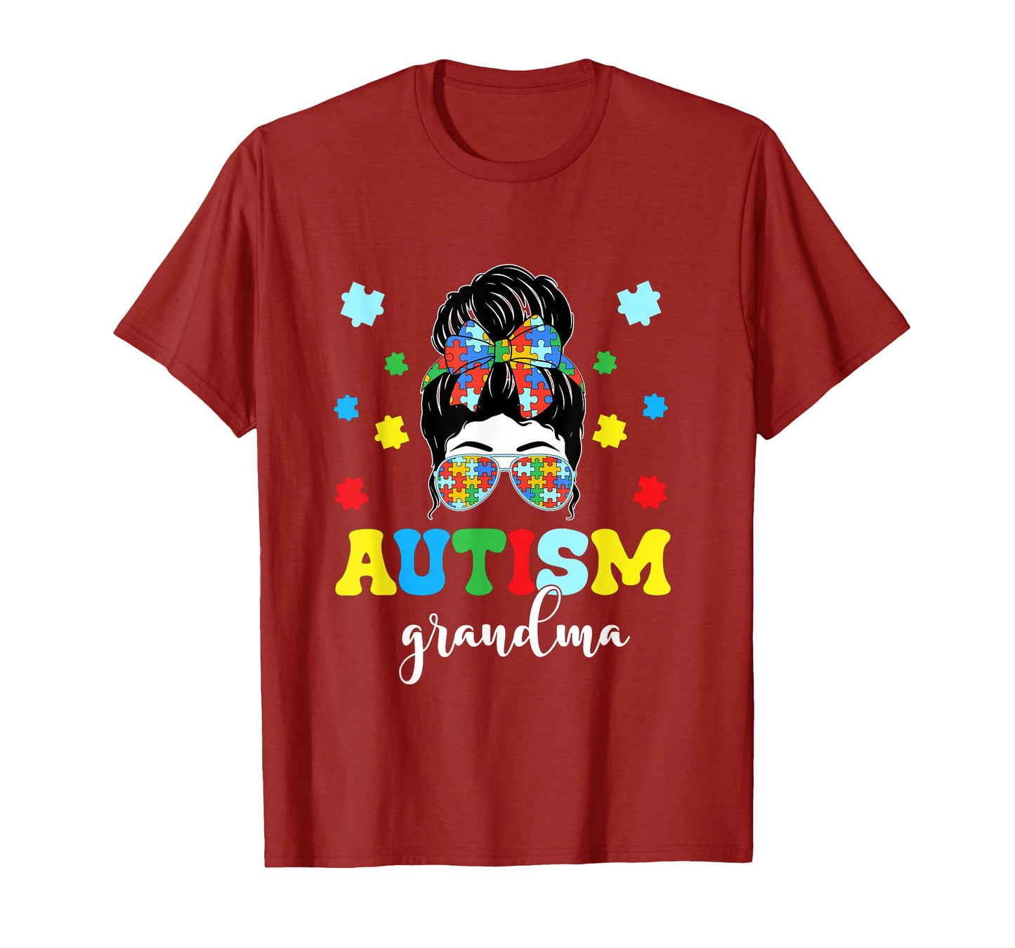 Autism Grandma Life Messy Bun Bandana Autism Grandma Women T-Shirt