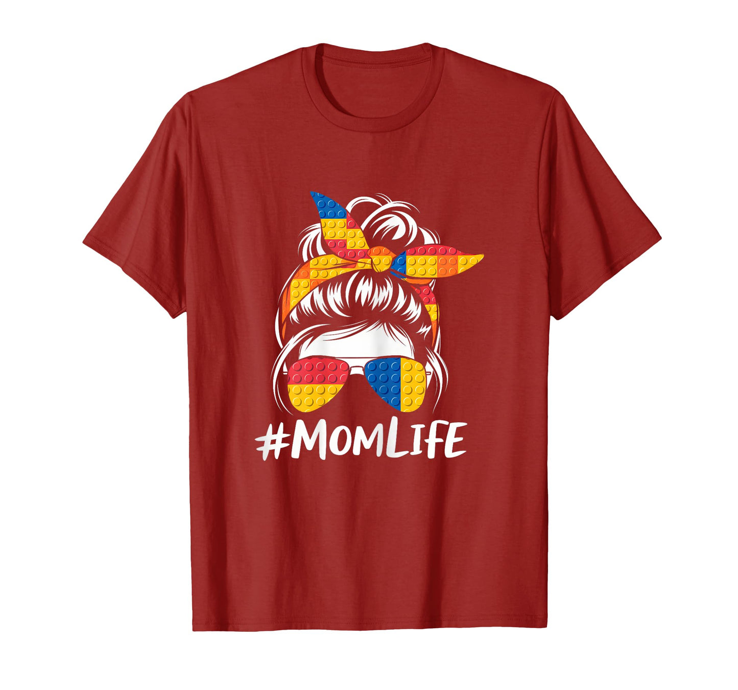 Building Block Messy Bun Mom Life Master Builder Mothers Day T-Shirt