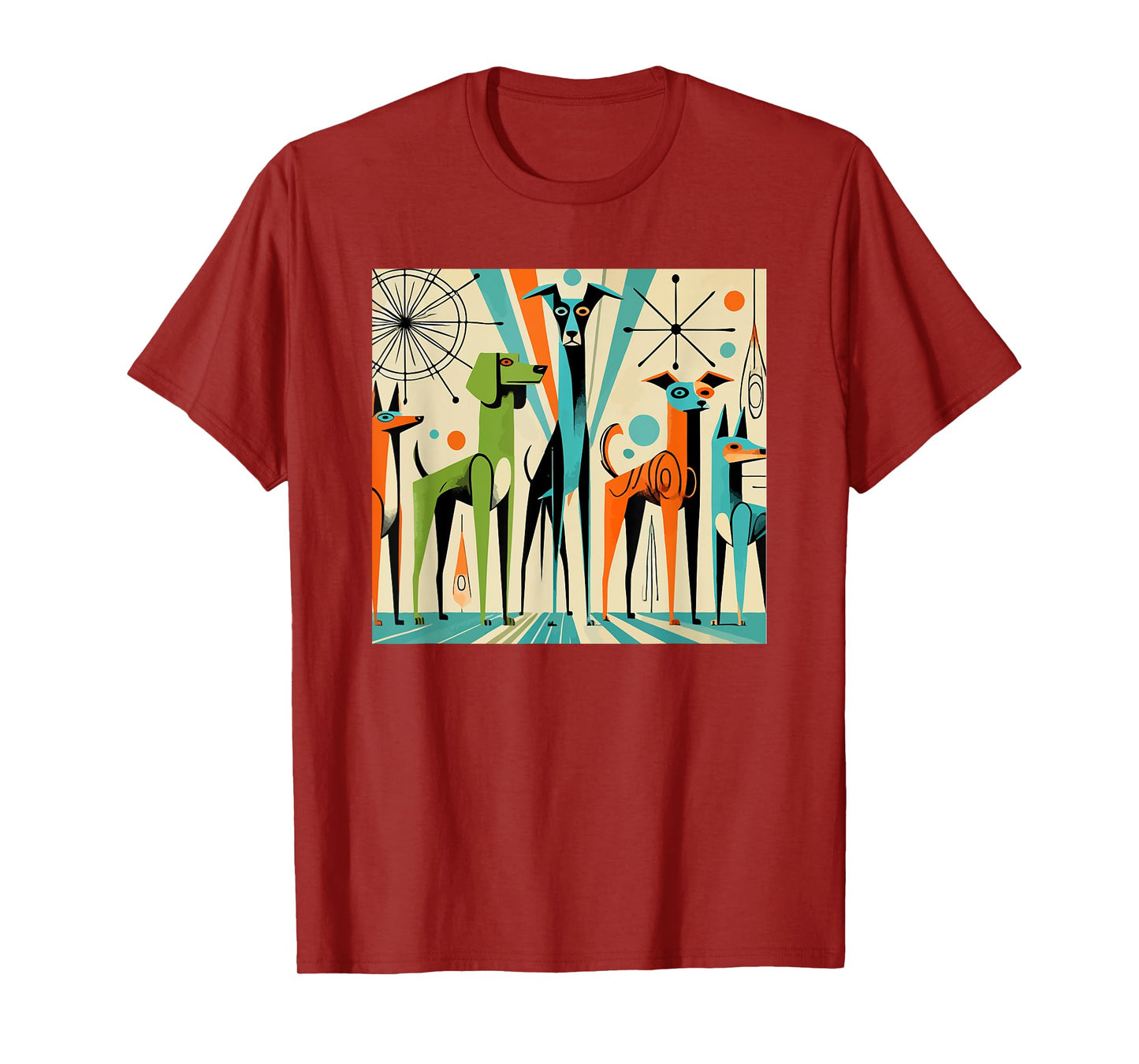 Mid Century Modern Dogs 50s 60s Retro Style Art T-Shirt