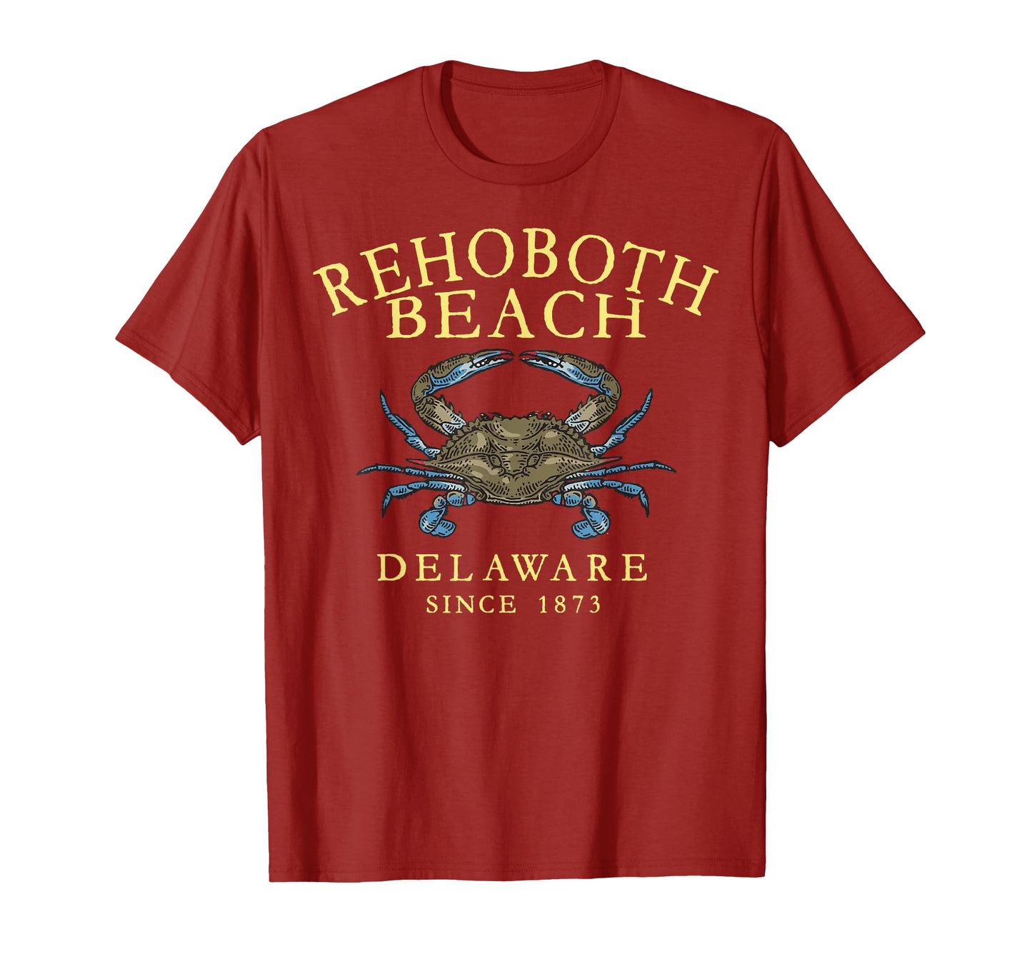 Rehoboth Beach Delaware Blue Crab Since 1680 Arched Yellow T-Shirt