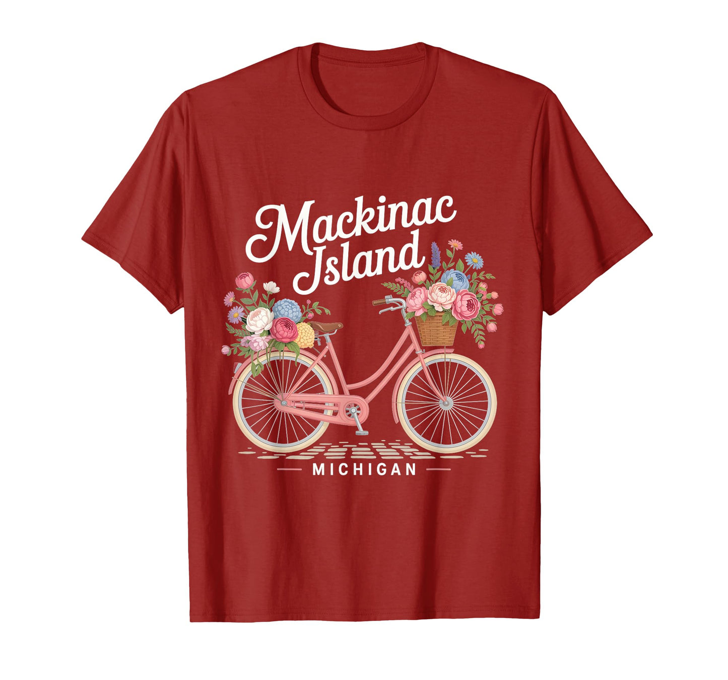Vintage Mackinac Island Michigan with Flowers for Men Women T-Shirt