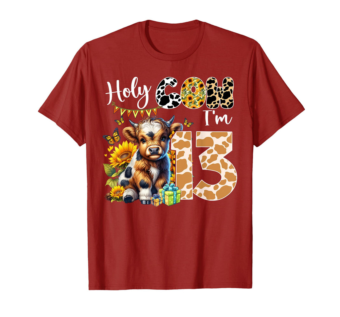 Holy Cow I’m 13 Years Old Dairy Cow Sunflowers 13th Birthday T-Shirt