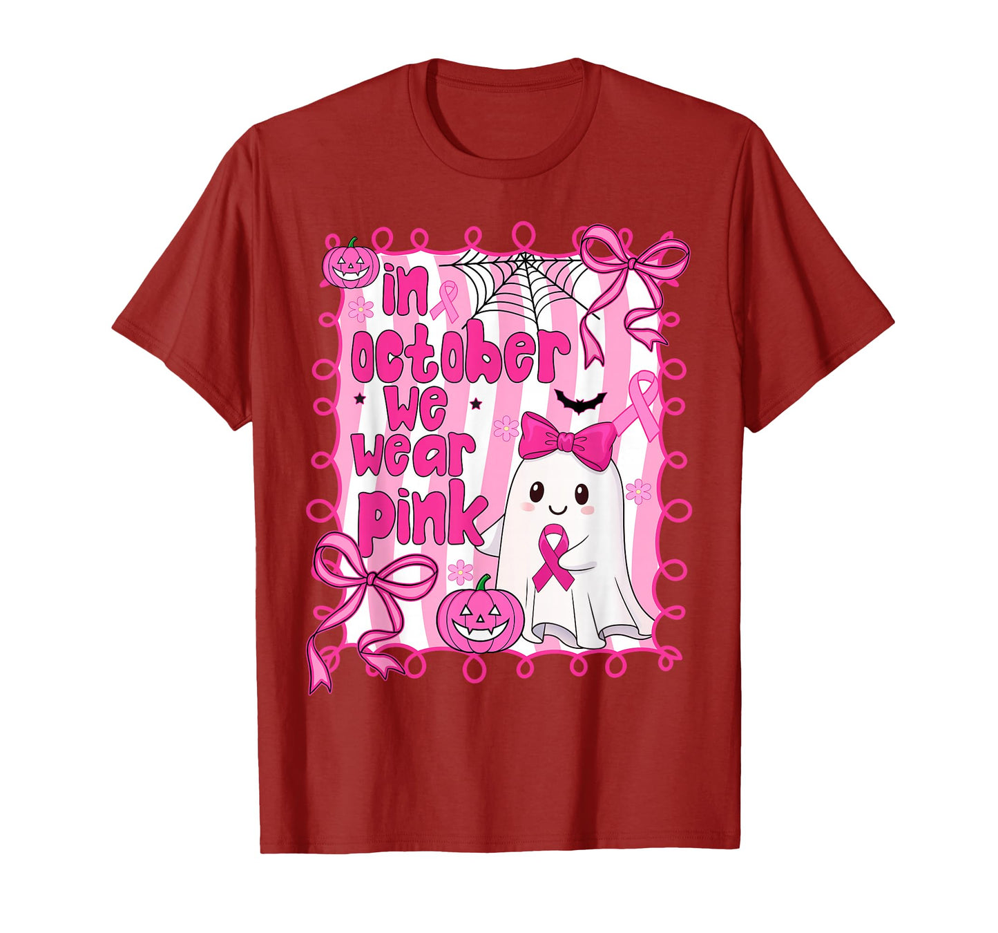Coquette Cute Ghost In October We Wear Pink Breast Cancer T-Shirt