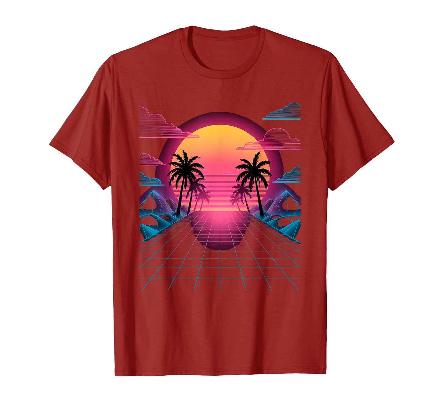 Vaporwave Sunset Grid Retro Digital Landscape in Synthwave T-Shirt