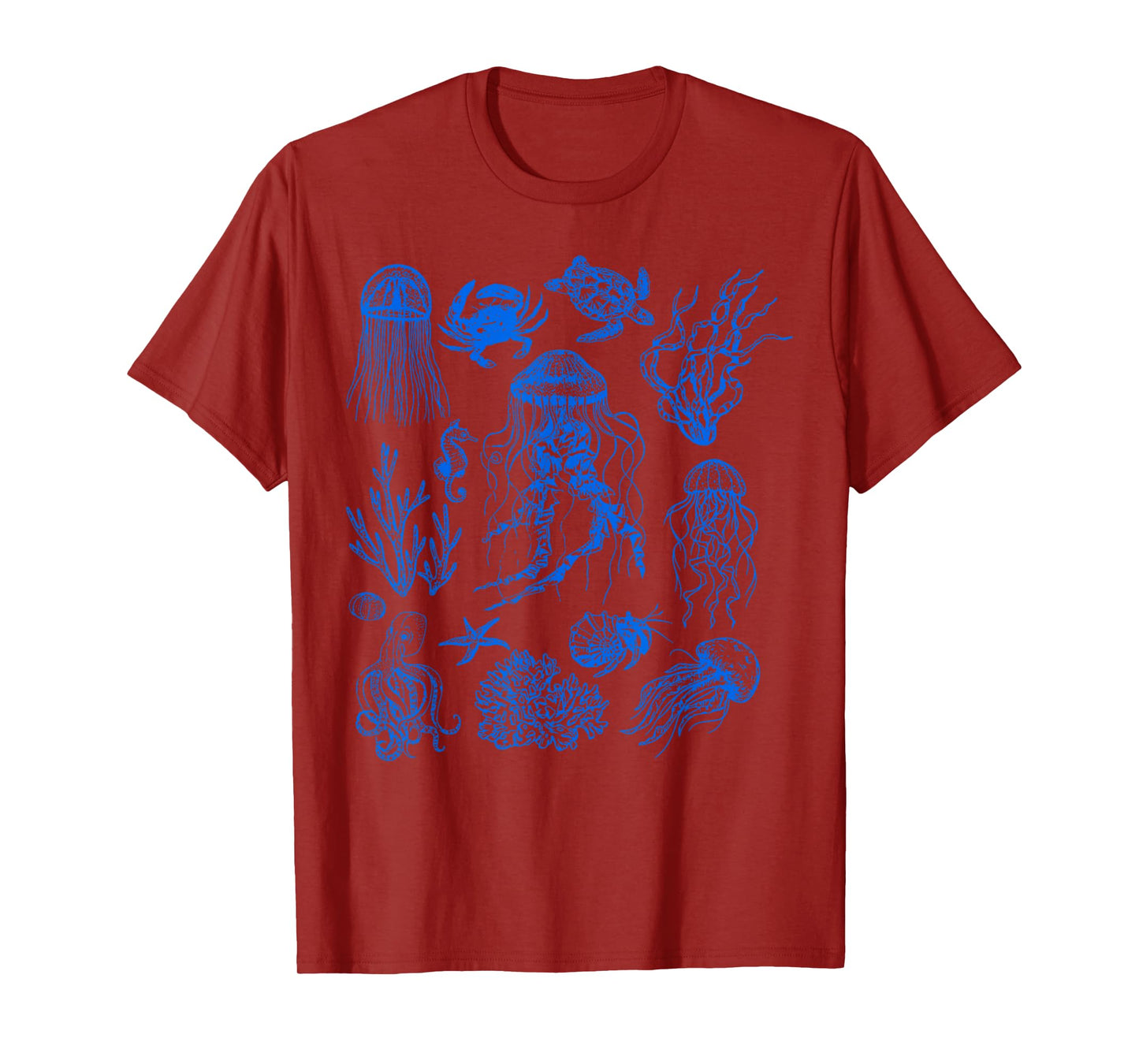 Retro Sea Life Aesthetic Crab Jellyfish Starfish Octopus 90s T-Shirt