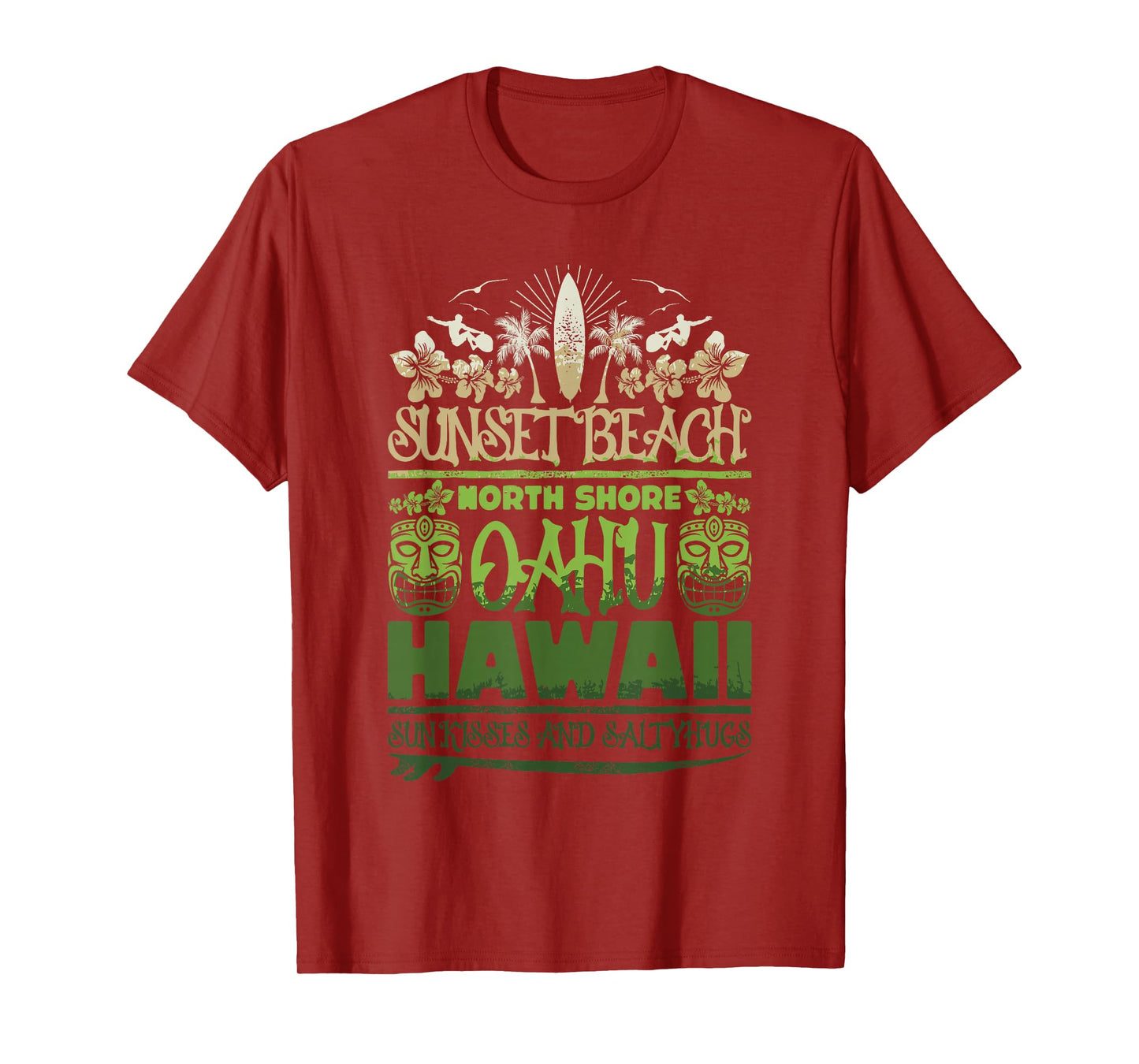 Sunset Beach Oahu North Shore Hawaii Surf Retro Tiki T-Shirt