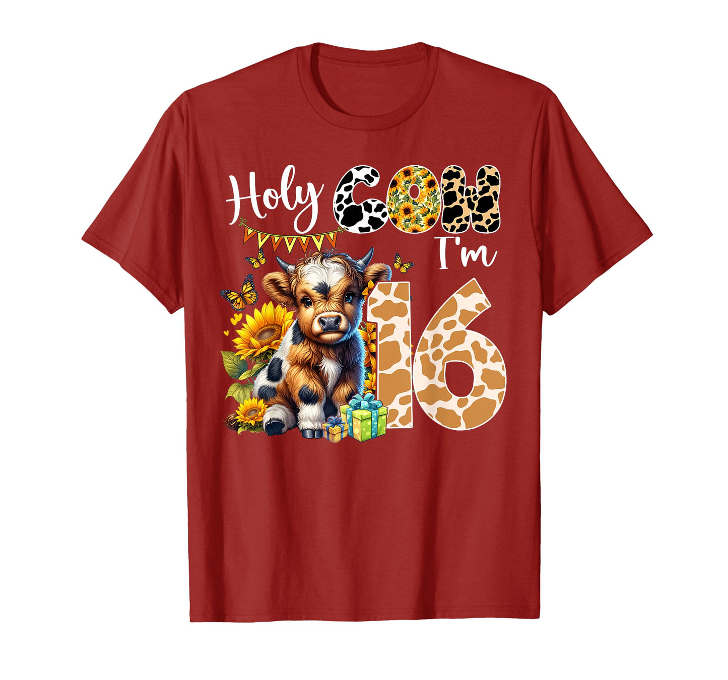 Holy Cow I’m 16 Years Old Dairy Cow Sunflowers 16th Birthday T-Shirt