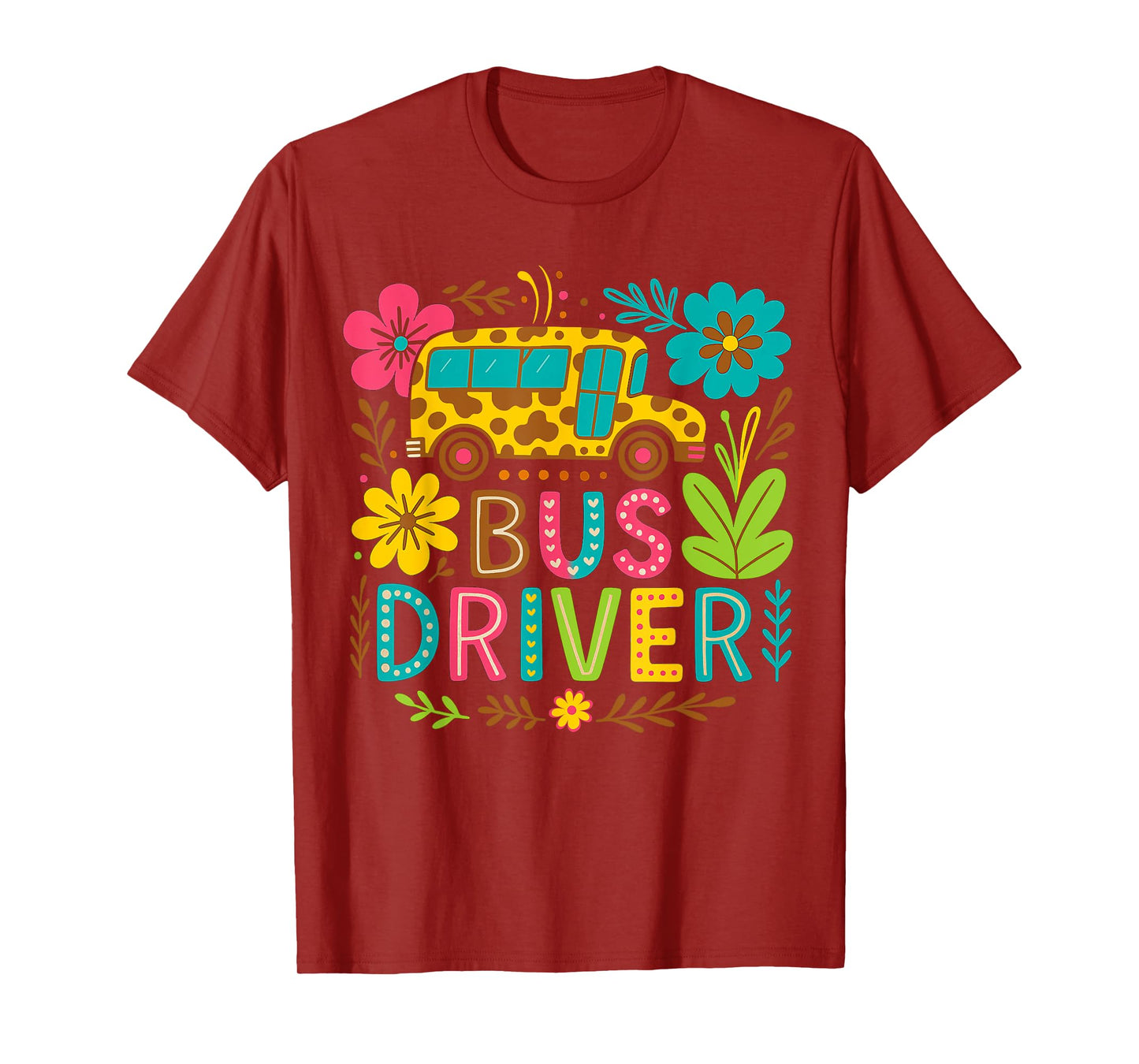 School Bus Driver Boho Floral Leopard Back to School Womens T-Shirt