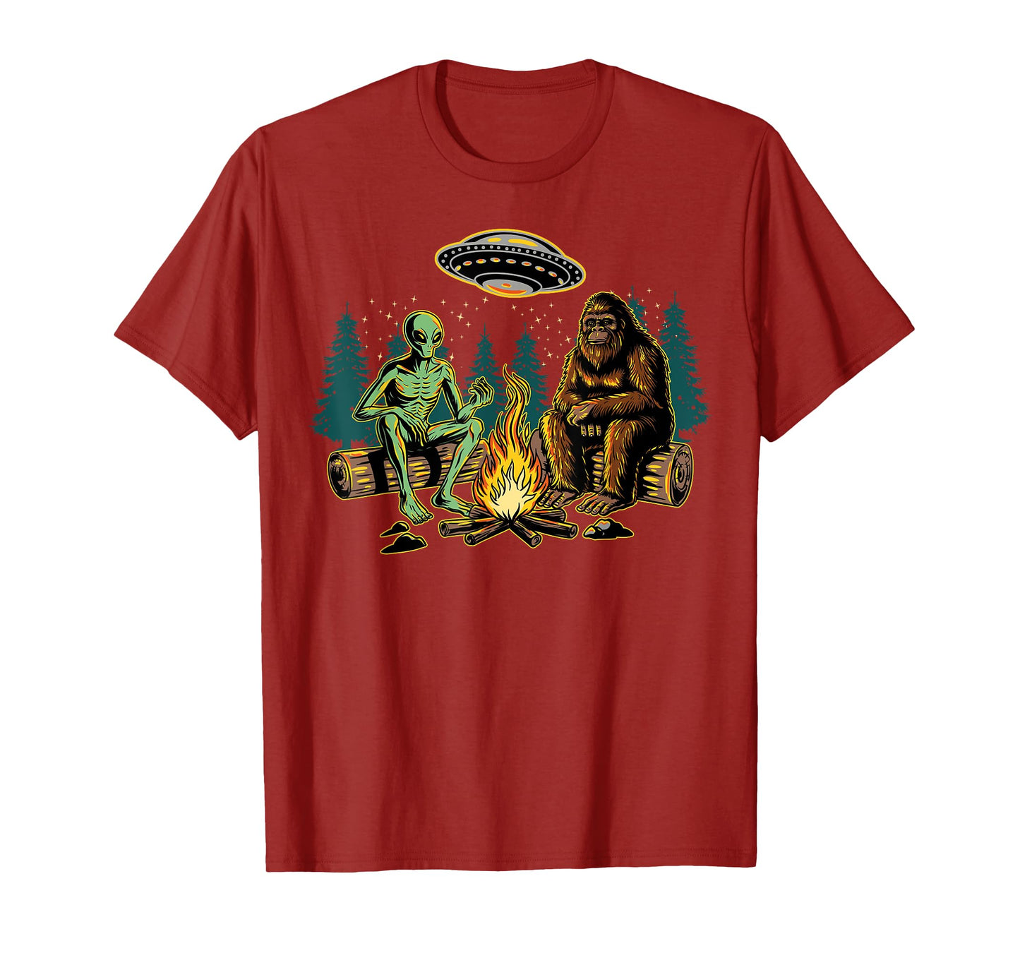Bigfoot Alien Campfire Camping Sasquatch UFO Camper Funny T-Shirt