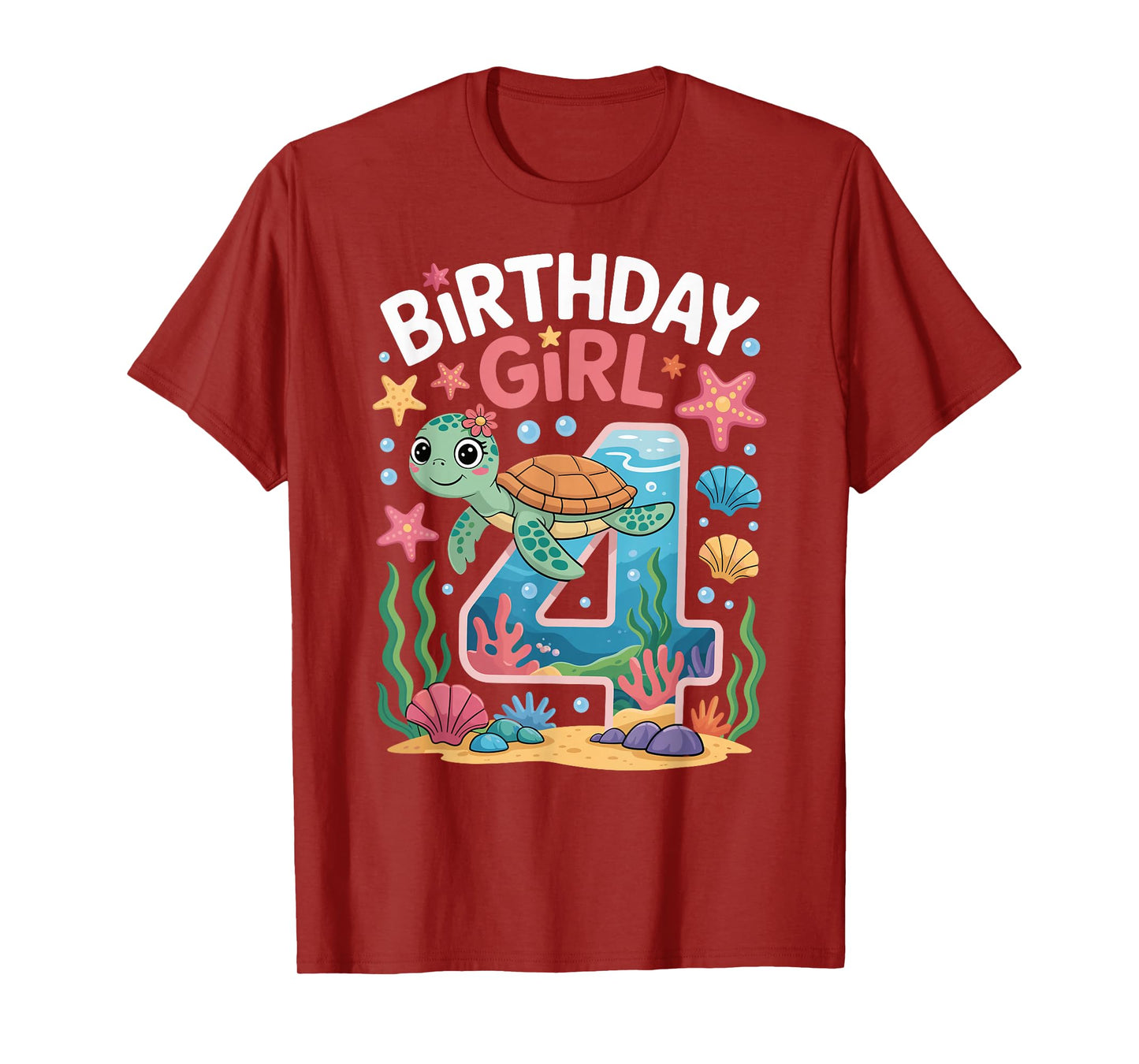 4 Year Old Birthday Girl 4th Sea Turtle Ocean T-Shirt