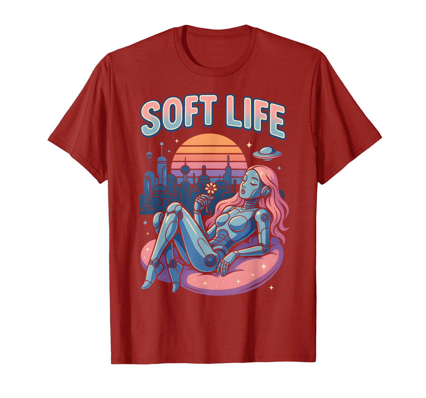 Soft Life Robot Girl Retrofuture City Retro Y2K Aesthetic T-Shirt