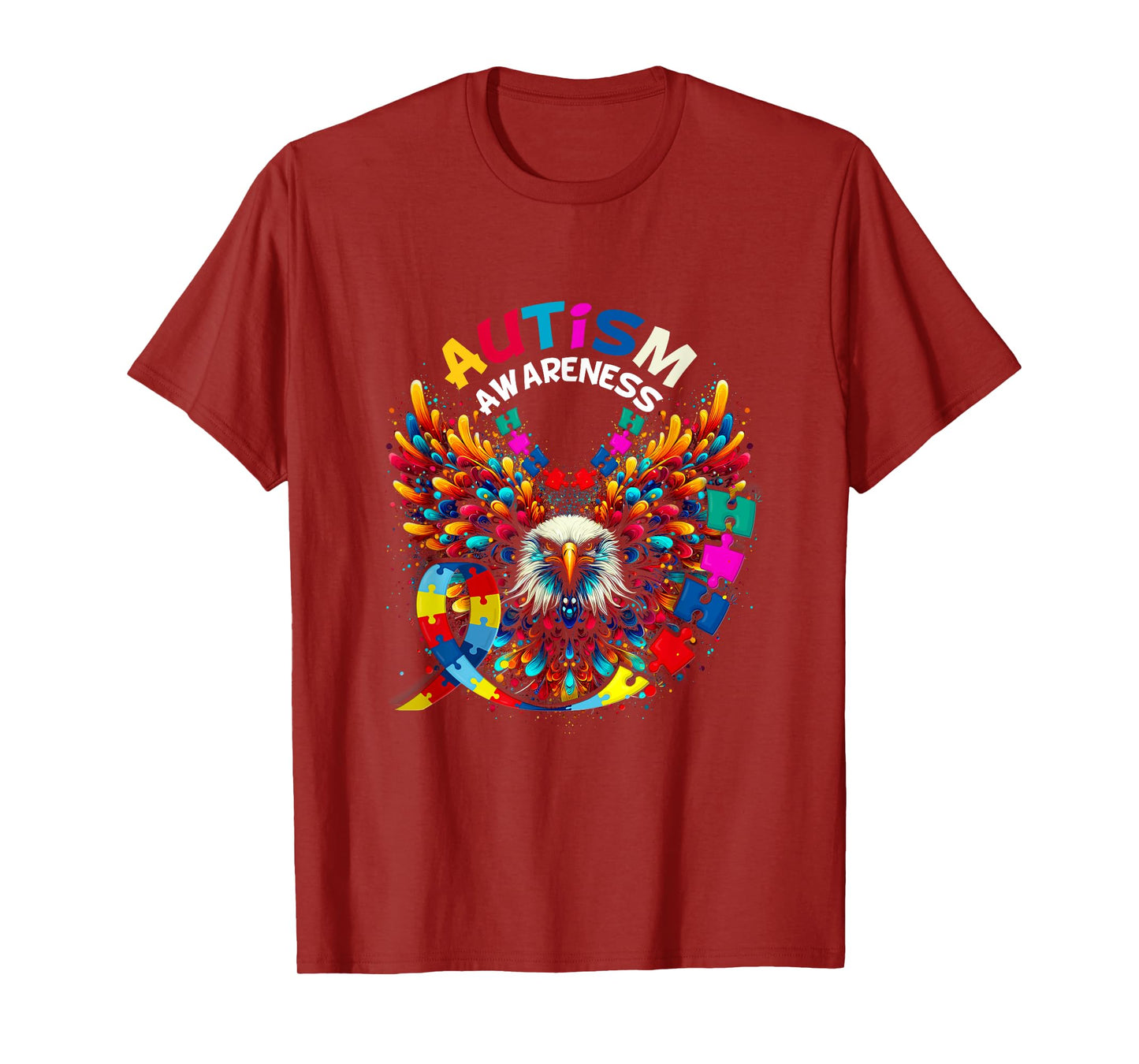 Autism Awareness Puzzle Pieces Eagle Family Health Support T-Shirt