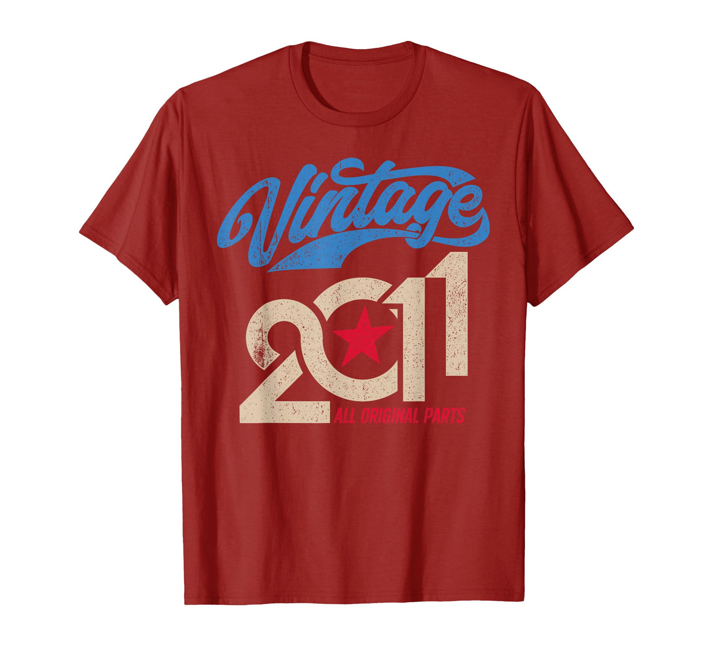 Vintage 2011 Retro 14th Birthday 14 Year Old USA Flag Style T-Shirt