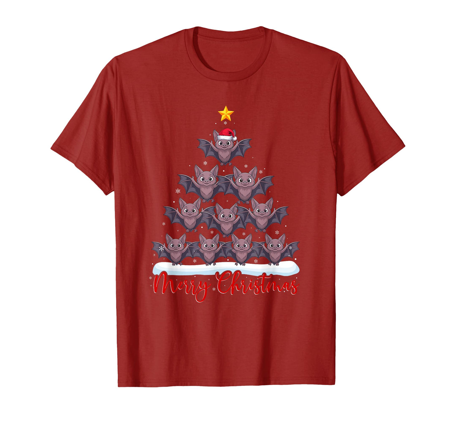 Santa Hat Ugly Xmas Funny Bat Christmas Tree T-Shirt