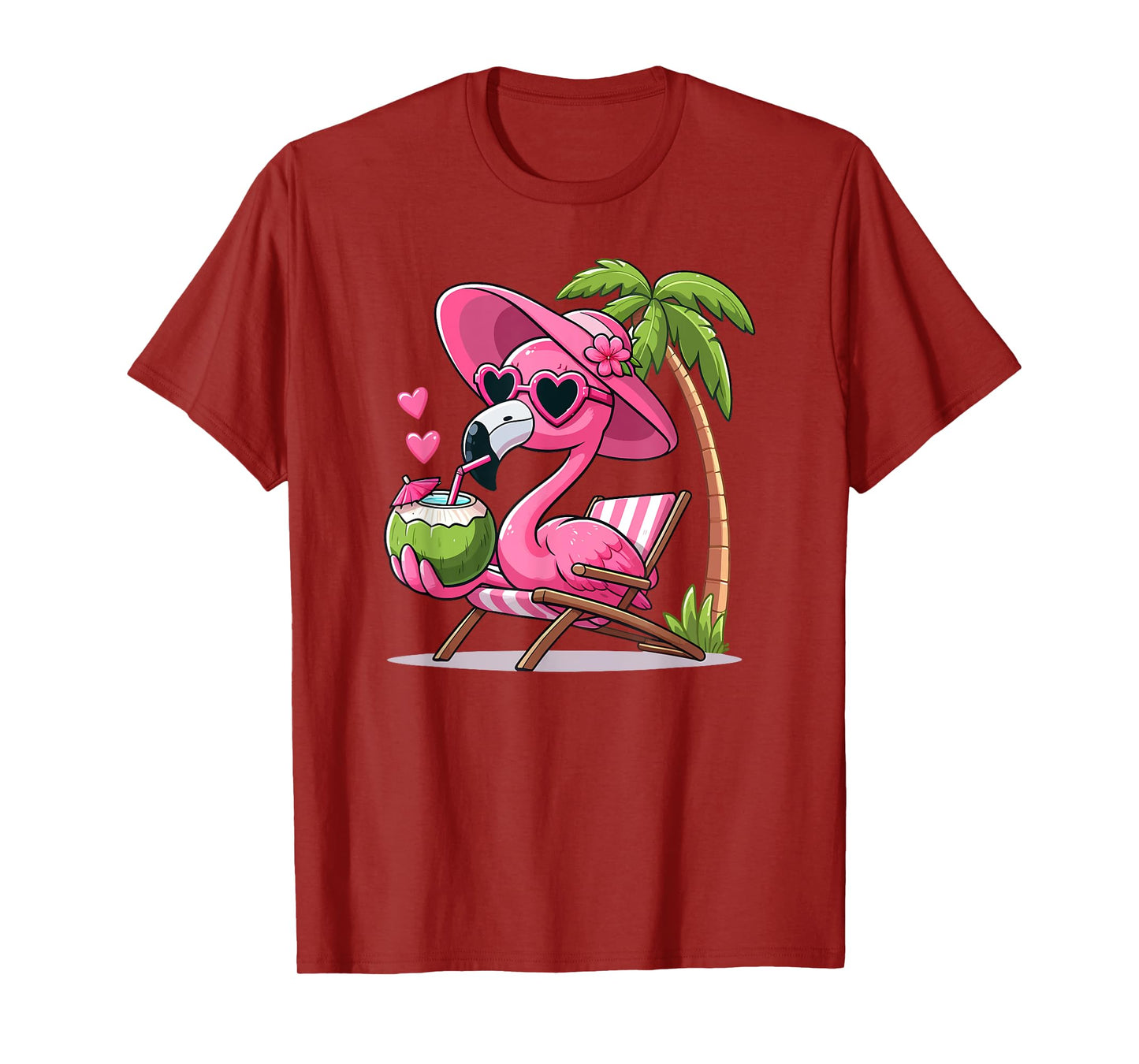 Pink Flamingo Summer Vibes Beach Palm Tree Summer Vacation T-Shirt