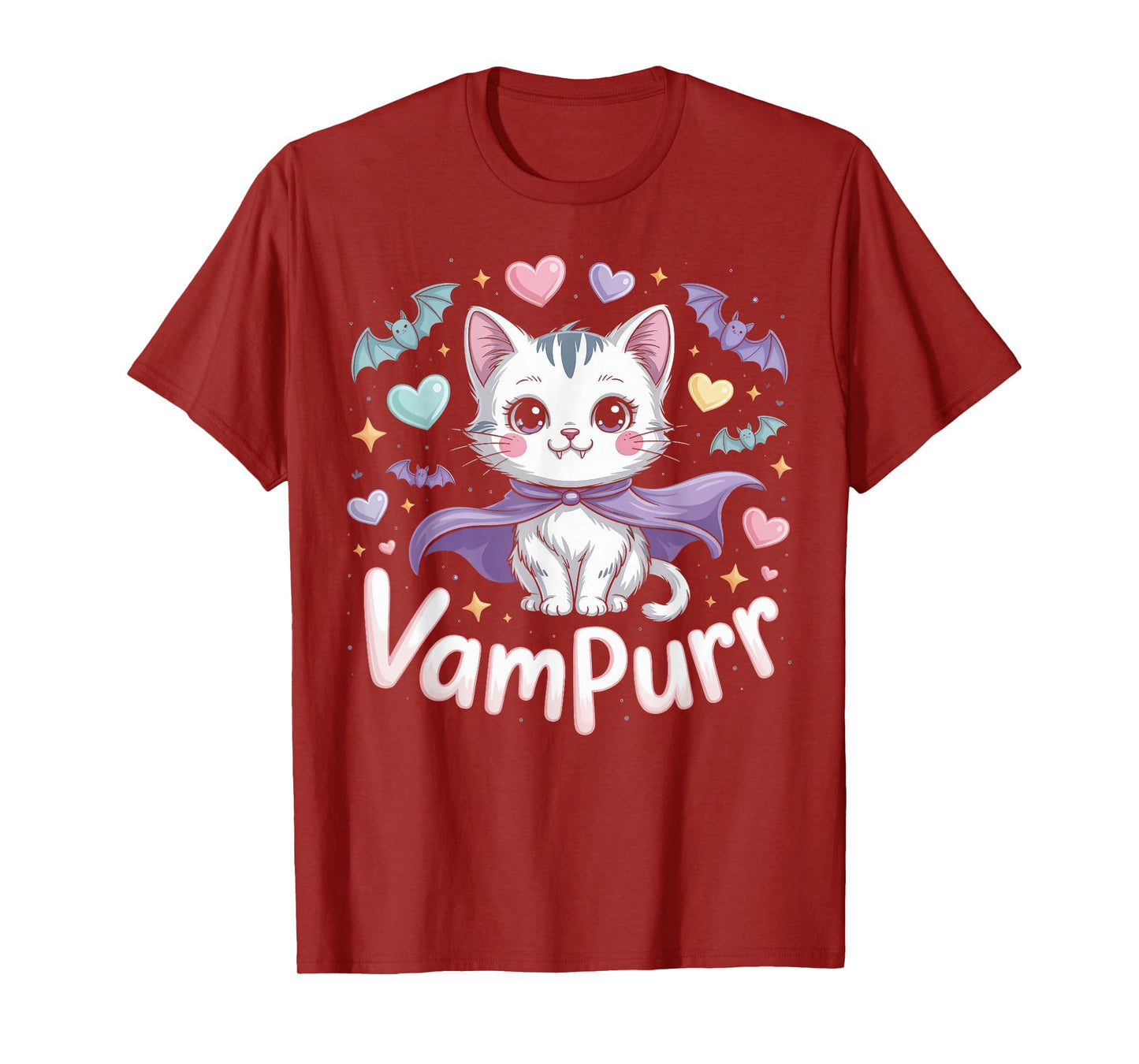Vampurr Vampire Cat with Fangs Halloween T-Shirt