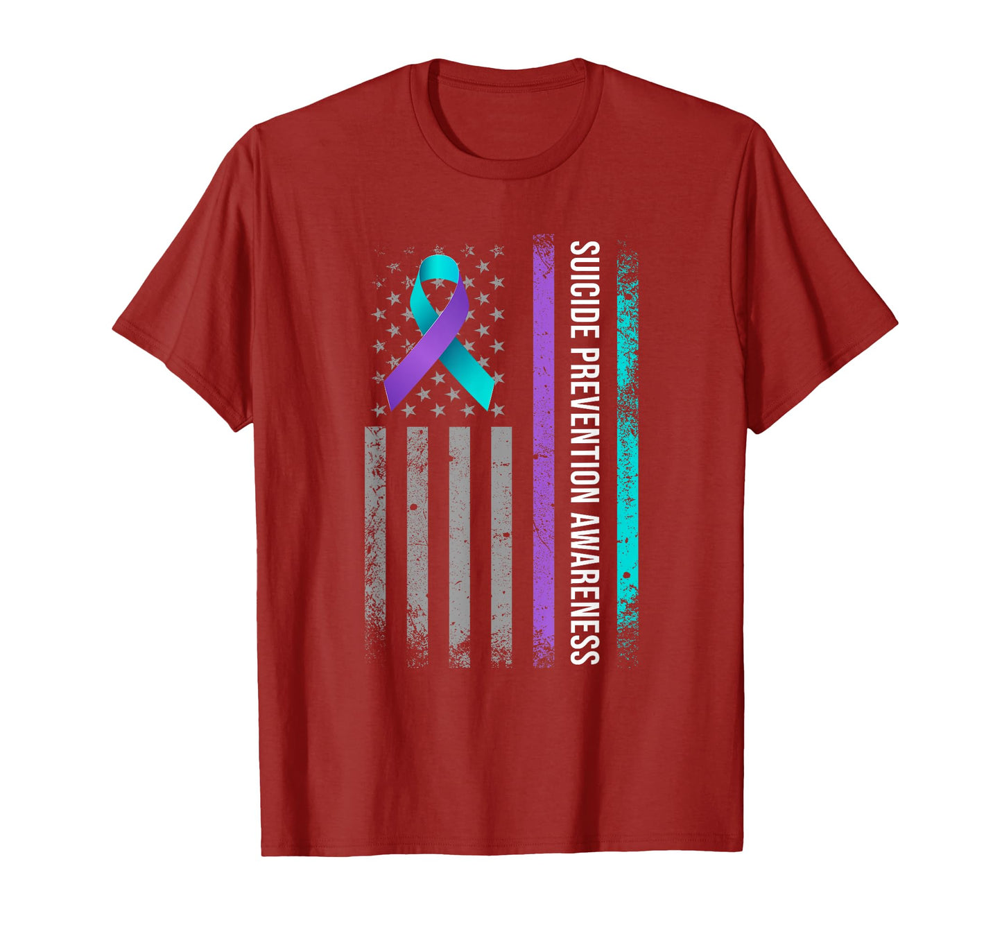 American Flag Suicide Prevention Awareness Teal and Purple T-Shirt