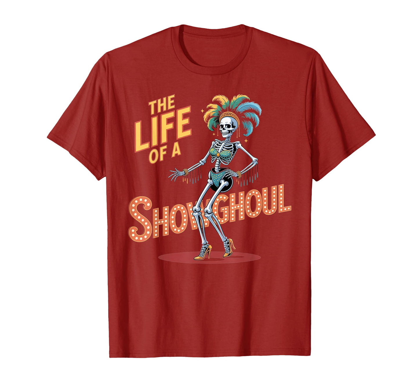 Funny Skeleton Showgirl Costume Tee - Halloween Horror Party T-Shirt