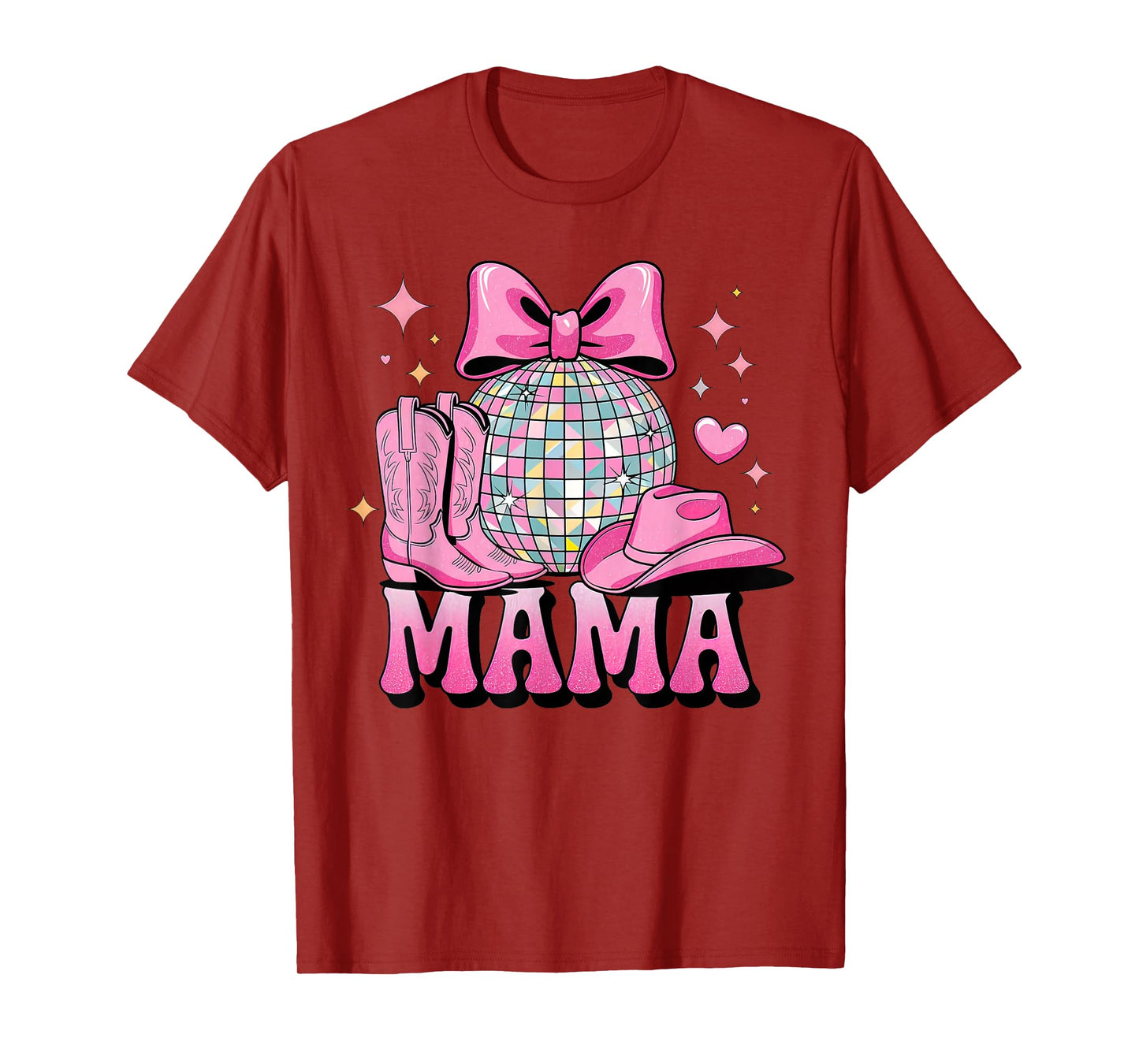 Pink Cowboy Hat Western Cowgirl Mama Bow Groovy Country Mom T-Shirt