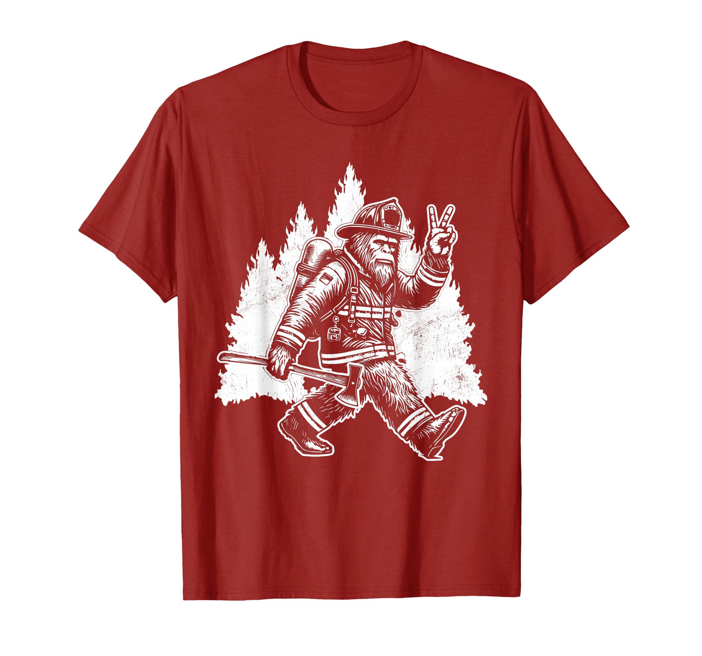 Funny Bigfoot Firefighter Sasquatch Design Men's Retro Bigfoot Firefighter Sasquatch Fireman T-Shirt - Black, Small, Short Sleeve