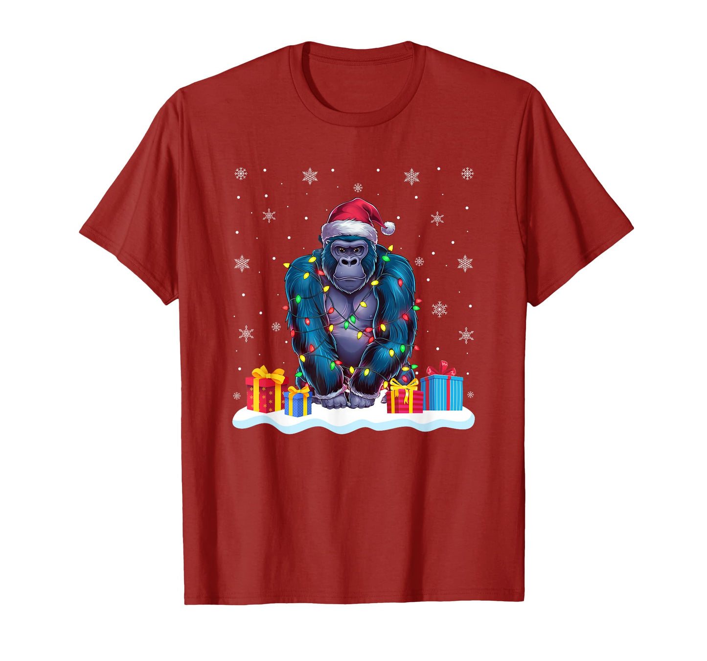 Gorilla Santa Hat Christmas Tree Light Xmas Pajama T-Shirt