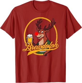 Funny BREWDOLPH Reindeer Christmas Beer Drinker Drinking T-Shirt