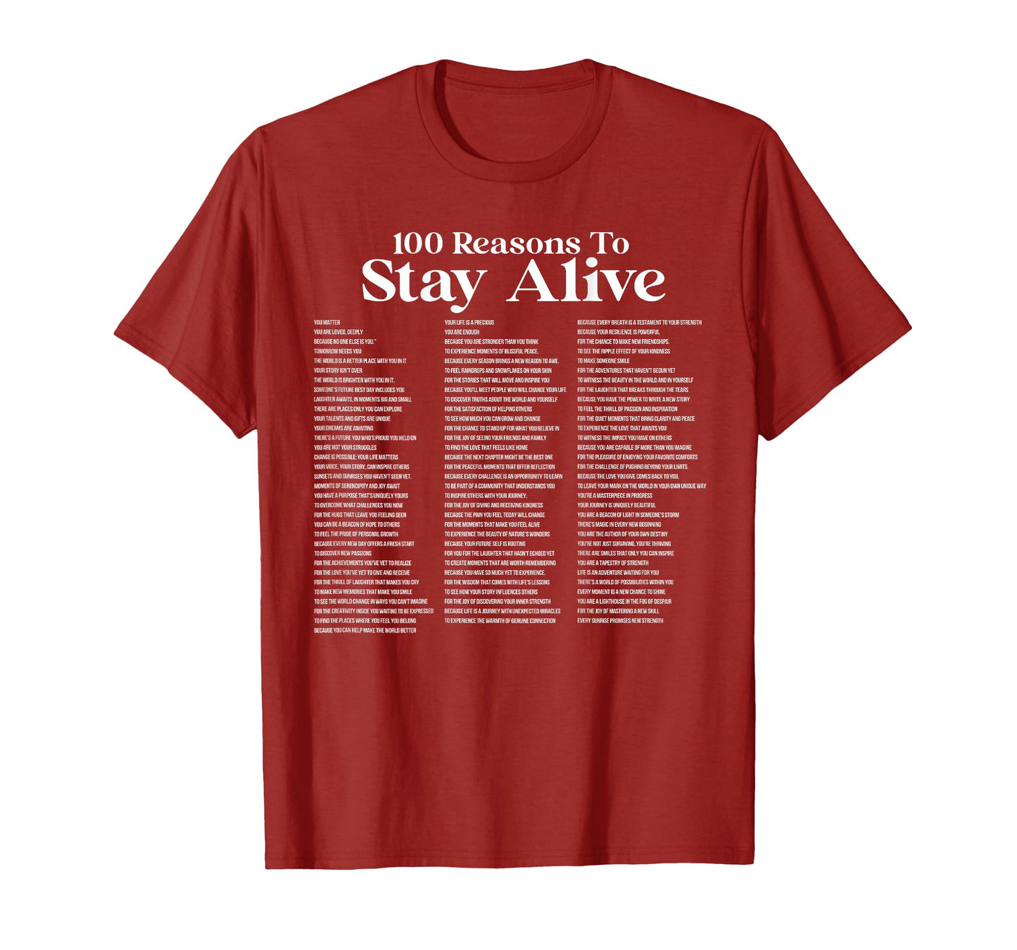 100 Reasons To Stay Alive Suicide Prevention 988 Positive T-Shirt