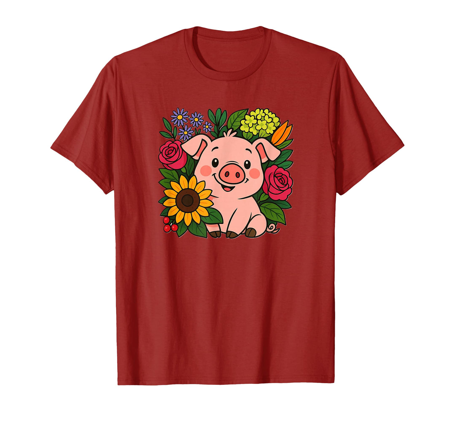 Cute Pig in Flowers Farm Animal T-Shirt