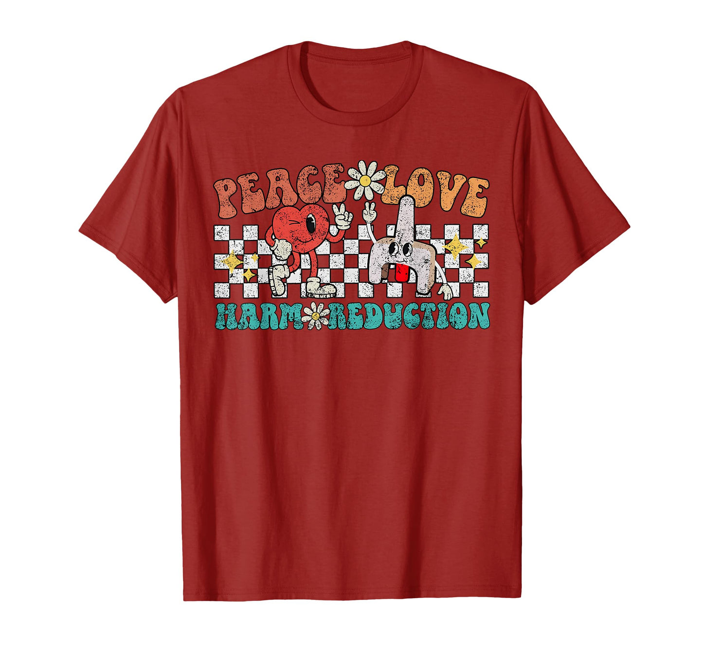 Retro Peace Love Harm Reduction Overdose Awareness Nurse T-Shirt