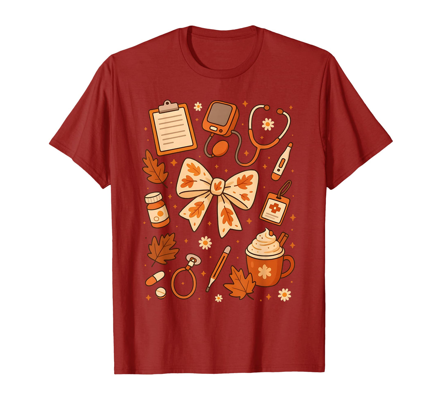 Thankful Nurse Fall Stethoscope Coquette Bow Thanksgiving T-Shirt